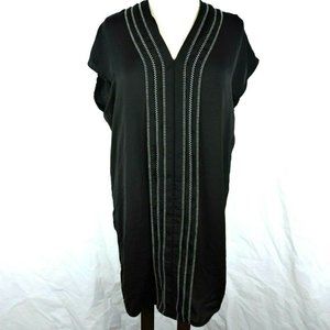 Vince Washed Satin V-Neck Black Size 6 Shift Dress